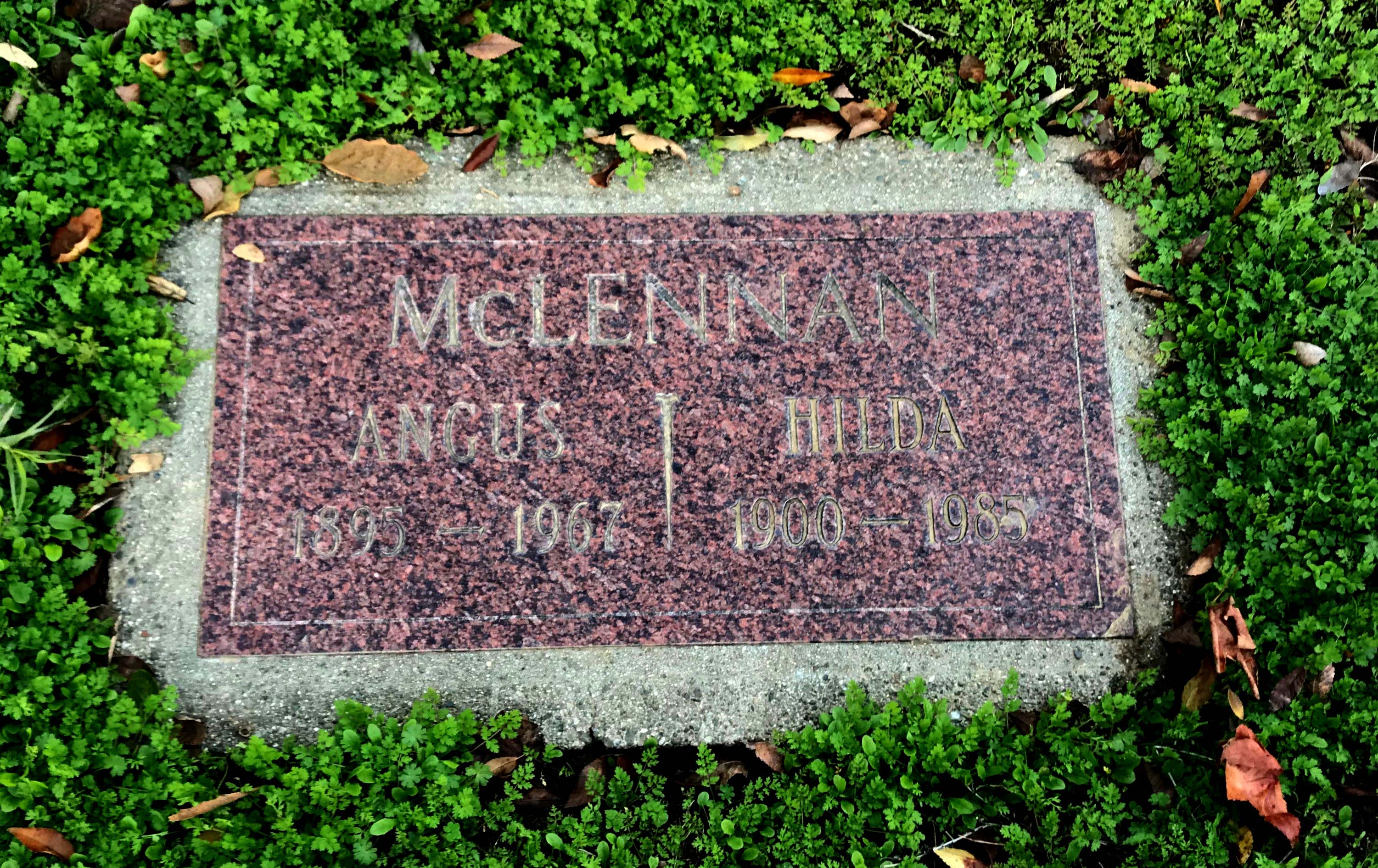 Photo of photos/Angus McLennan and Hilda May Welton Headstone Mt. Tamalpais Cemetery, San Rafael, Marin County, California 